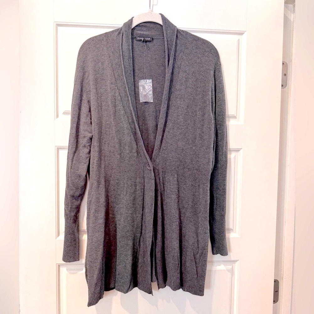 NWOT Eileen Fisher L Gray Cardigan